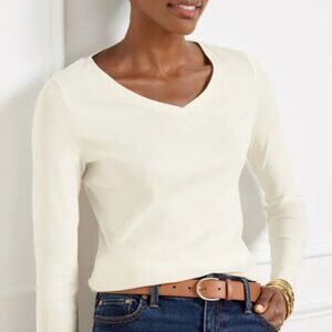 Talbots Pima Cotton V‑Neck Tee – Ivory, Petite XS